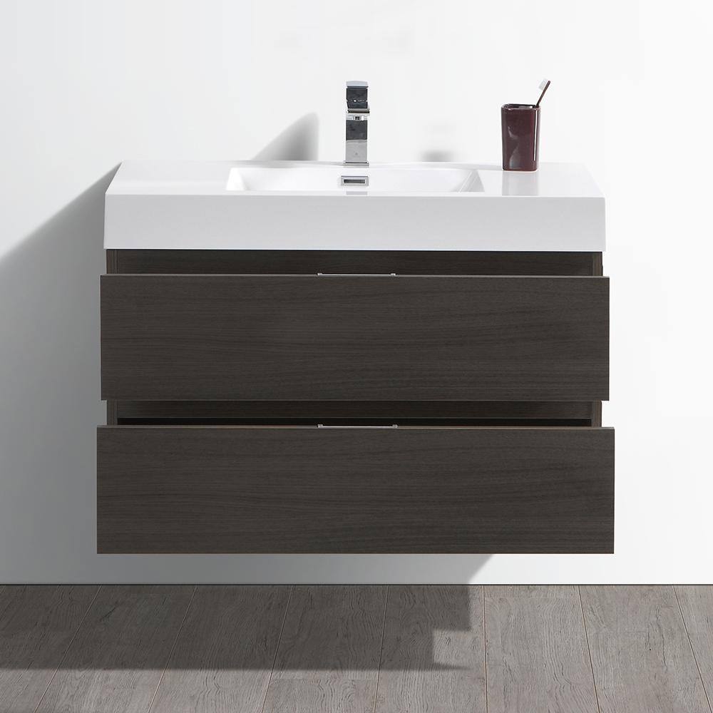 Gray Oak 36" Wall-Mount Modern Bathroom Vanity with Acrylic Top