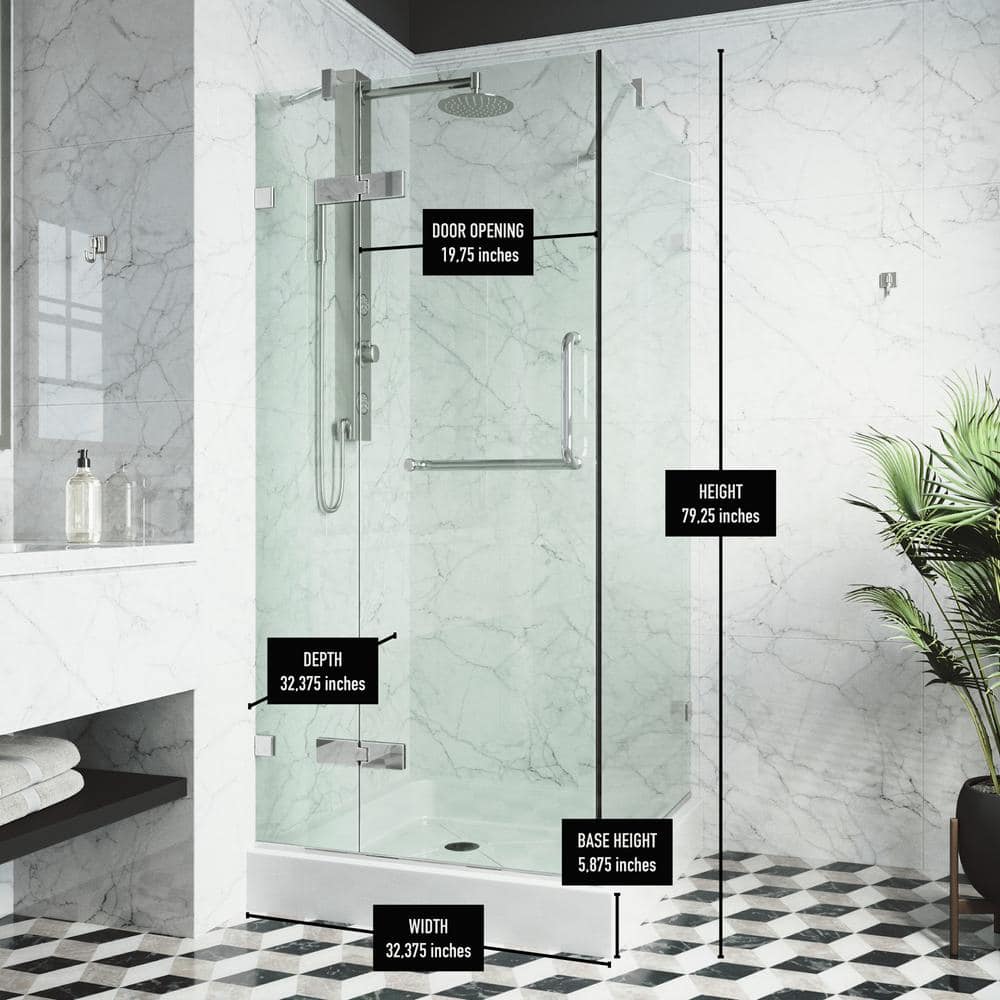 Monteray Frameless Clear Glass Hinged Shower Enclosure with Brushed Nickel Hardware