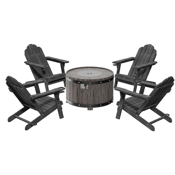 Clihome 5Piece Outdoor Adirondack HDPE Material Plastic Gray Chair with 36 in. Composite
