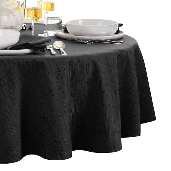 Threadmade Home Continental Solid Texture Water Resistant Tablecloth, Black - 70"W x 70"L Round