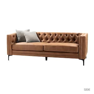 Eridu Comtemperary 84 in. Square Arm Faux Leather Button-Tufted design Tuxedo Rectangle Sofa in Camel
