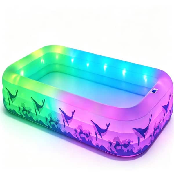 12ft×6.5ft Thick Inflatable Pool with Solar Light, Spacious Blow-up Pool for Family Backyard Use