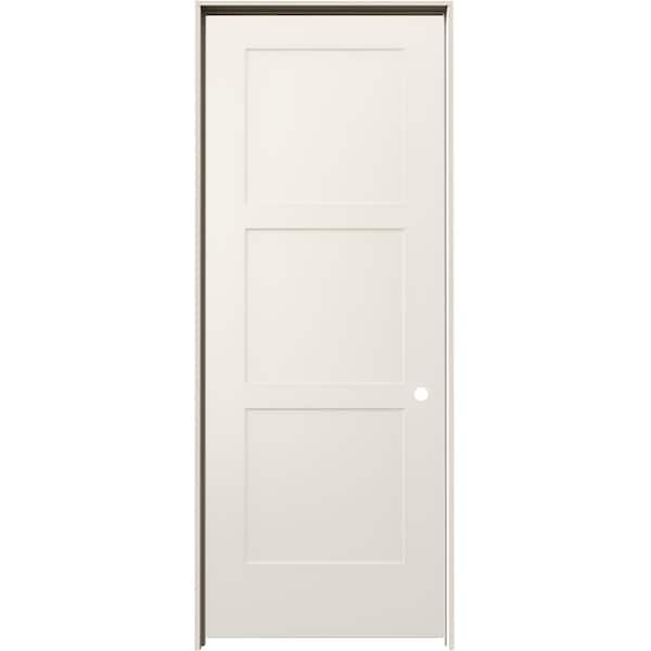 JELD-WEN 30 in. x 80 in. 3 Panel Birkdale Primed Left-Hand Smooth Hollow Core Molded Composite Single Prehung Interior Door