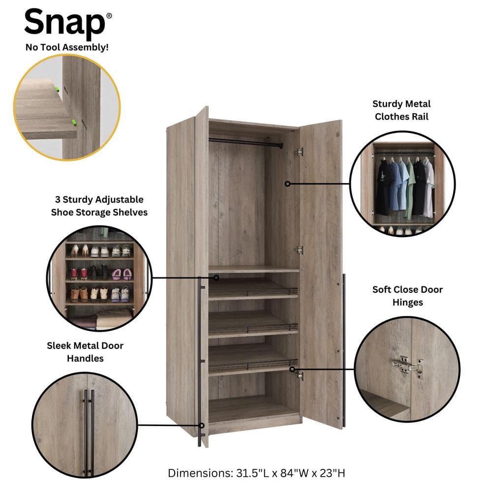 Rustic Grey 4-Door Modular Wardrobe Closet
