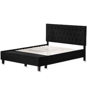 Anna Upholstered Black Full Bed with Drawers
