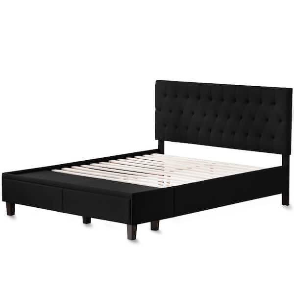 Brookside Anna Upholstered Black Queen, Queen Platform Bed With Drawers Black