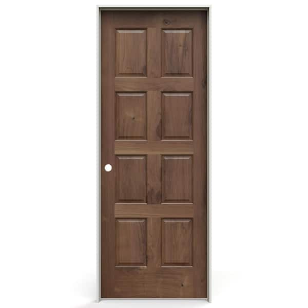 32 in. x 80 in. 8 Panel Right-Handed Solid Core Clear Finish Walnut Wood Single Prehung Interior Door