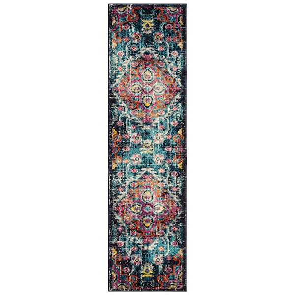 Monaco 2 x 10 Blue/Fuchsia Medallion Runner Rug
