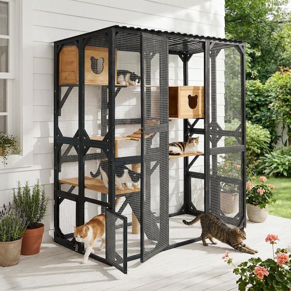 キャットハウス 5.6 ft. W x 2.8 ft. D Outdoor Wood Shed Cat House w/Sleeping