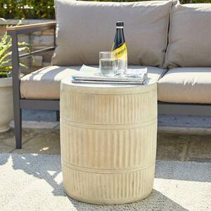 18.5 in. H Multi-Functional MGO Stone Cream White Textured Outdoor Side Table or Garden Stool or Planter Stand