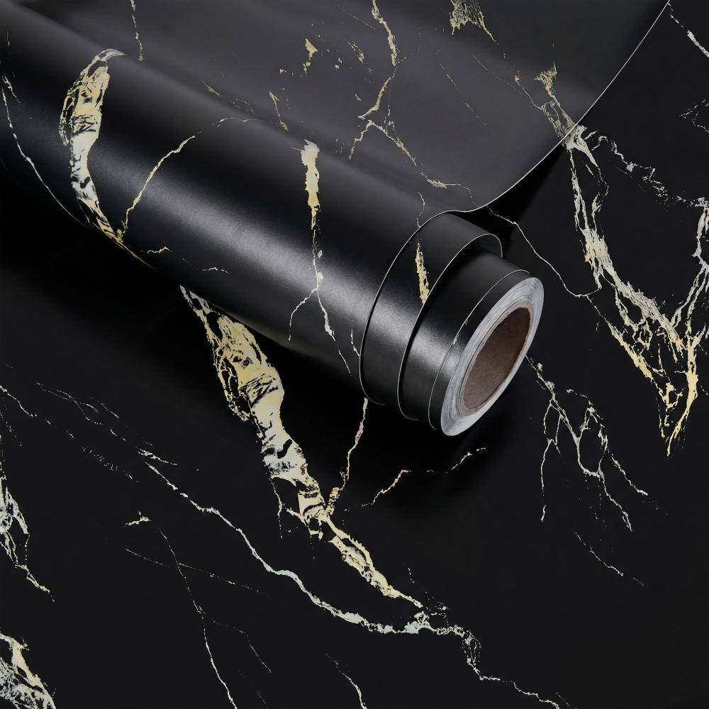 Black White Marble Contact Paper, 16"x197" Waterproof Self-Adhesive Countertop Film, Glossy Granite Peel & Stick Wallpaper For Kitchen And Bath