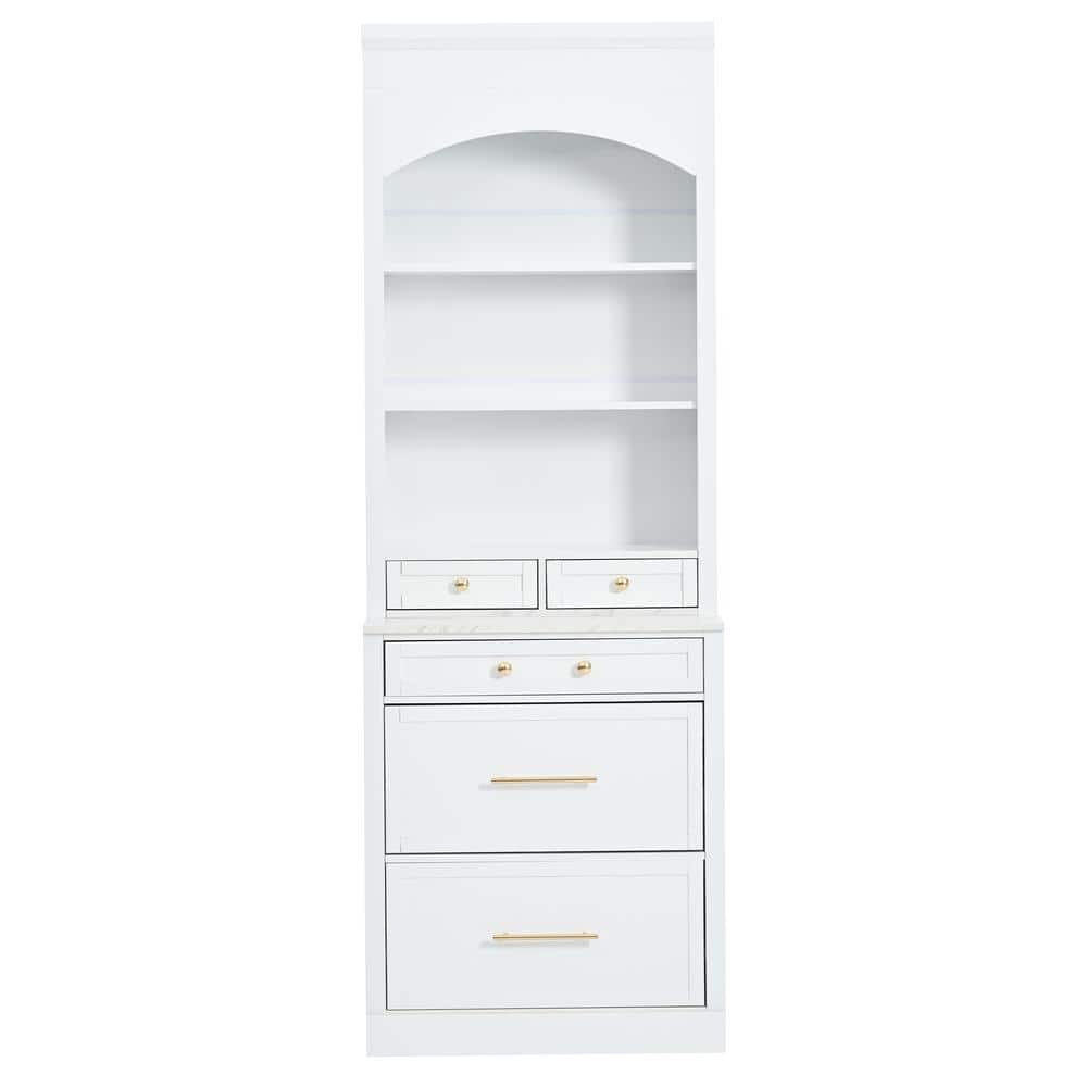 83.7 in. WhiteFreestanding Tall Kitchen Pantry Cabinet with 5 Storage Drawe