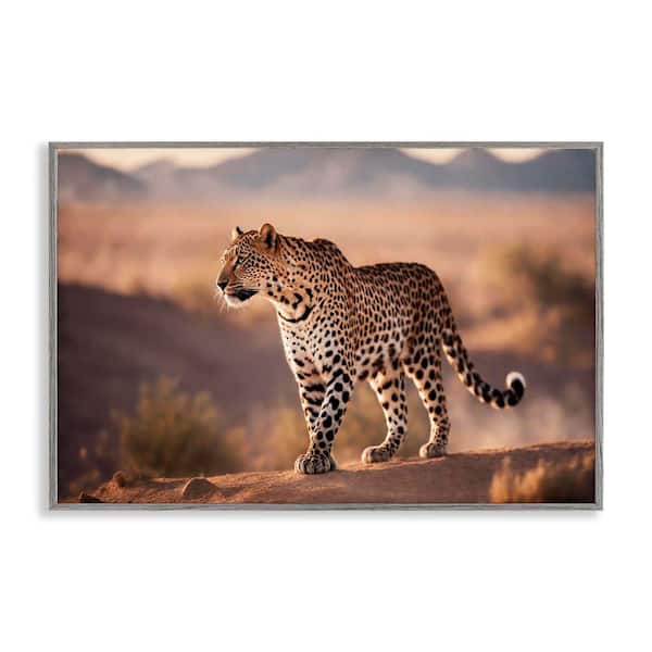 Stupell Industries Cheetah on Patrol by Noah Bay Gray Framed Animal Giclee Art Print 16 in. x 24 in.