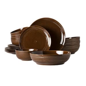 Terra Porcelain 16-Piece, Brown, Dinnerware Set Service for 4