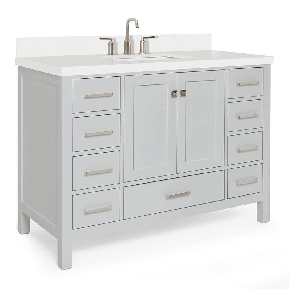 Cambridge 49" Gray Painted Freestanding Single Vanity with Quartz Top