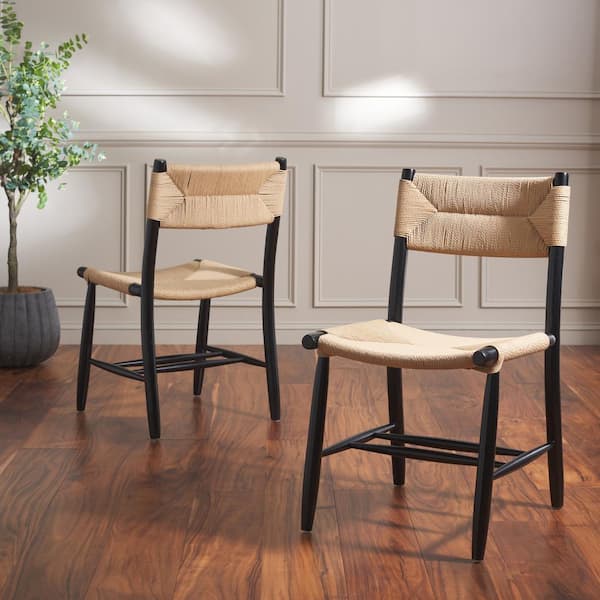 SAFAVIEH Floryn Natural/Black 21.3 in. Wood Dining Chair Set of 2