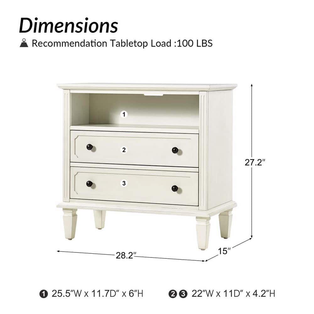 Juiien Traditional Farmhouse Solid Wood 2 Drawers Storage Nightstand with Charging Station and Adjustable Legs-Walnut - thumbnail 8