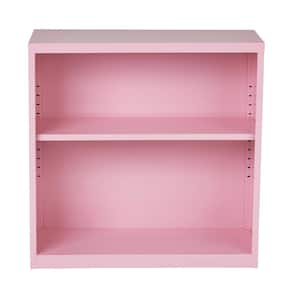 28 in. Pink Metal 2-shelf Standard Bookcase with Adjustable Shelves