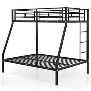 Black Twin Over Full Metal Bunk Bed Frame With Ladder Space-Saving Design