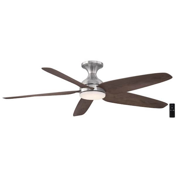 Hampton Bay Ceva 54 in. Indoor/Outdoor Brushed Nickel with Hickory Blades Ceiling Fan with Adjustable White with Remote Included