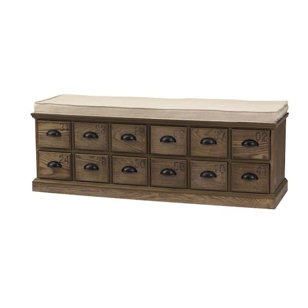 Home Decorators Collection Corollary 12-Drawers Driftwood Shoe Storage Bench