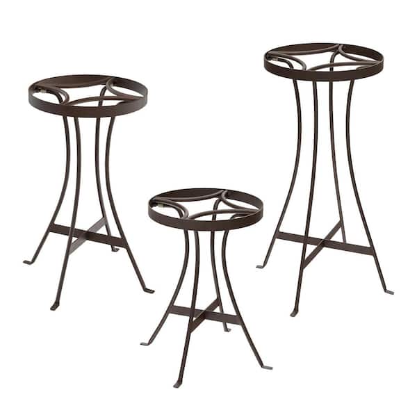 11 in H set of 3 Wrought Iron Tara Outdoor Plant Stands, Kits and Accessories, Versatile Indoor/Outdoor, Roman Bronze