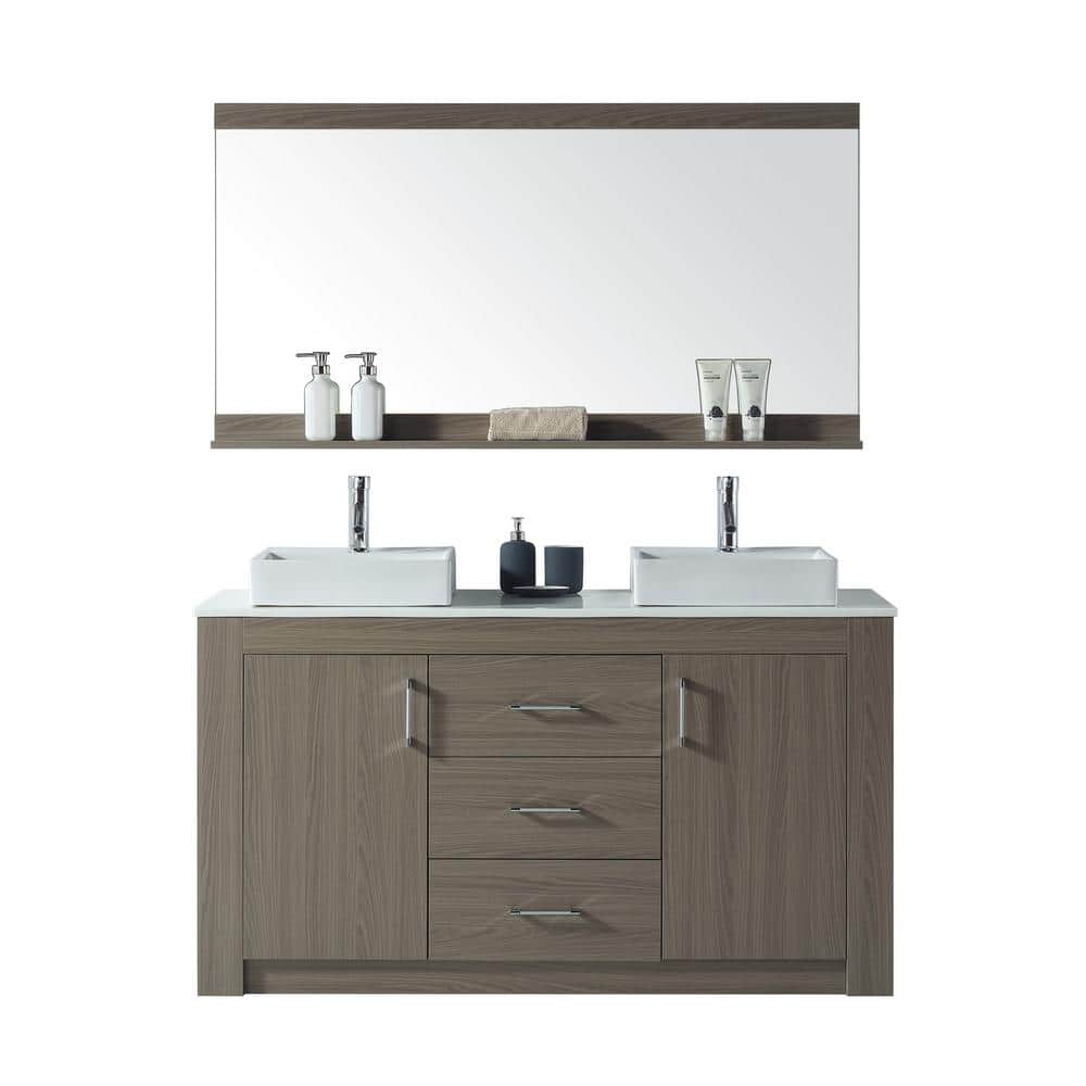 Virtu USA Tavian 60 in. W Bath Vanity in Gray Oak with Stone Vanity Top