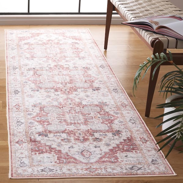 Arizona Beige/Rust 3 ft. x 8 ft. Distressed Border Ornate Machine Washable Runner Rug