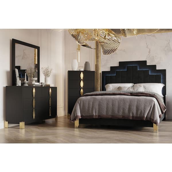 New Classic Furniture Empire 4-Piece Black Queen Wood Bedroom Set (Bed, Dresser, Mirror, Chest)