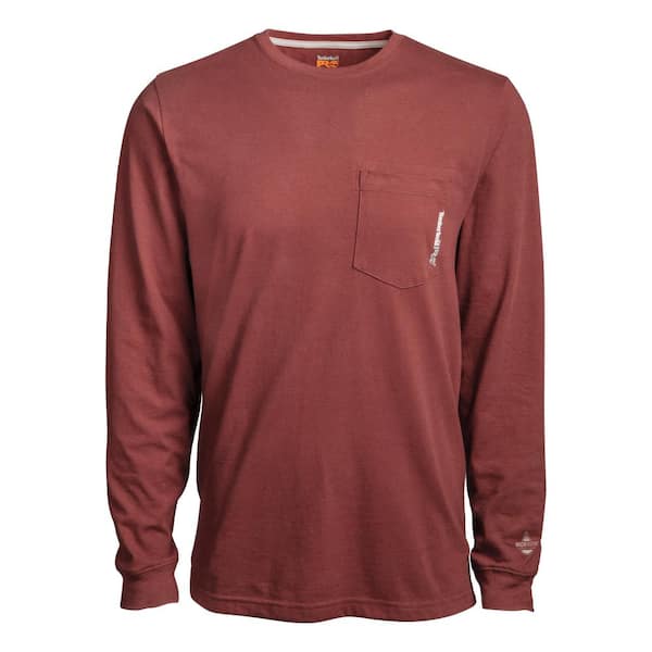 Timberland PRO Base Plate Men's Long Sleeve Pocket Work T-Shirt Size XL Maroon