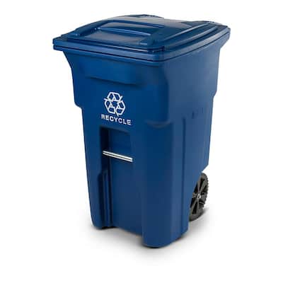 64 Gal. Blue Rollout Recycling Container with Attached Lid