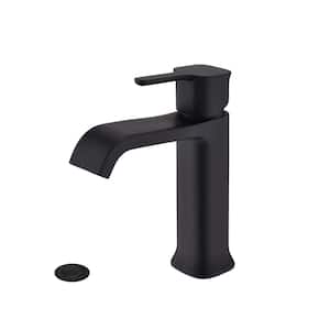 Single Handle Deck Mount Single Hole Bathroom Faucet with Drain Kit Included in Matte Black