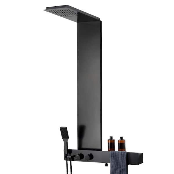 BWE Double Handle 2-Spray Shower Faucet 2.5 GPM Shower Tower Shower Panel with Storage Shelf High Pressure in. Matte Black