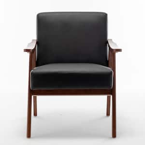 Cedrice 26.37 in. Black, Wide Faux Leather Accent Chair