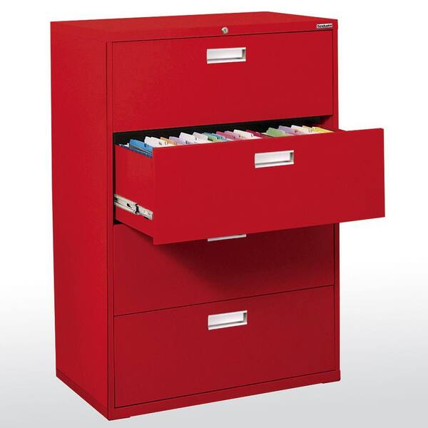 Sandusky 600 Series 53.25 in. H x 42 in. W x 19 in. D 4-Drawer Lateral File Cabinet in Red