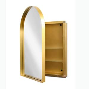 Gold 24 in. W x 36 in. H Arched Metal Framed Recessed Medicine Cabinet with Mirror, Wall Mirror with Storage