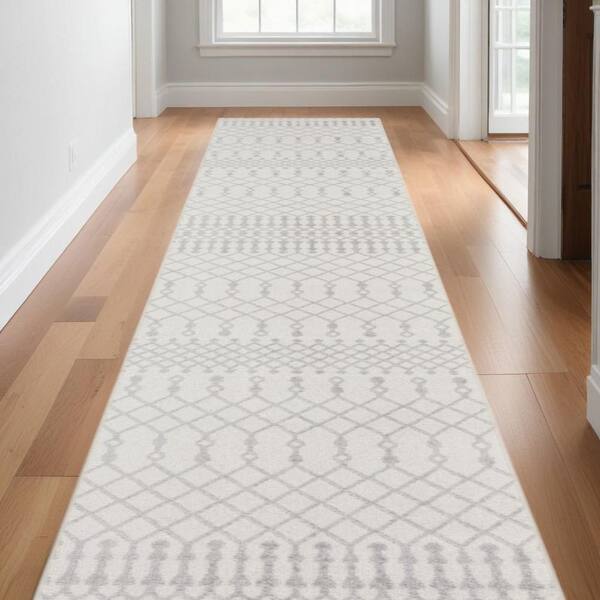 2 X 12 White Moroccan WashableArea RugRunner Rug
