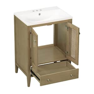 24 in. W x 18 in. D x 33.98 in . H Freestanding Bath Vanity in Natural with White Ceramic Top