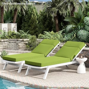 71 in. x 21 in. x 4 in. (2-Pack) Outdoor Water-Resistant Replacement Chaise Lounge Seat Cushion Grass Green