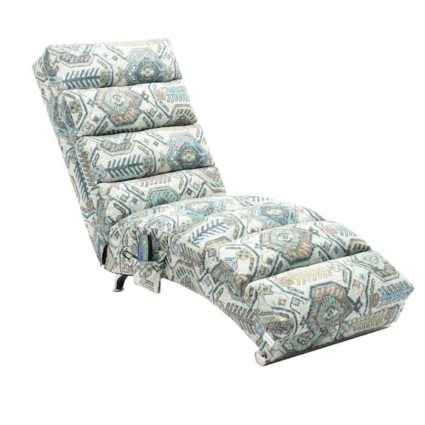 Unbranded Green Flower Polyester Upholstered Metal Frame Ergonomical 140° Backrest Armless Chaise Lounge with Side Pocket