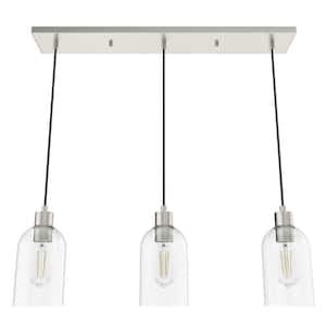 Lochemeade 3 Light Brushed Nickel Shaded Chandelier with Clear Seeded Glass Shades Kitchen Light