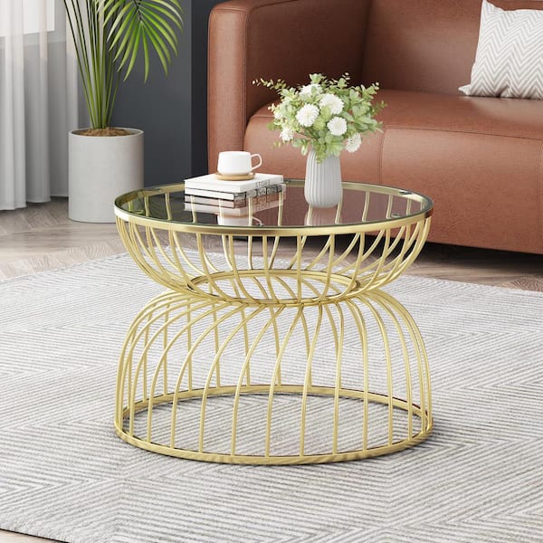 CHRISTOPHER KNIGHT HOME Jarts Modern Chalice Style Coffee Table with Tempered Glass Top, Gold