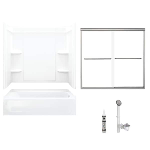 STERLING Ensemble 30 in. x 60 in. x 71 in. Bath and Shower Kit with Right-Hand Drain in White and Brushed Nickel