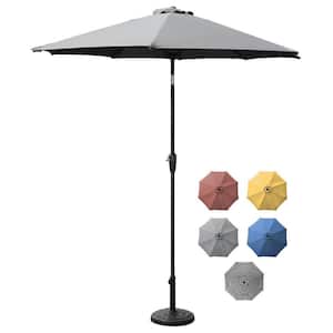 9 ft. Outdoor Aluminum Patio Umbrella, Round Market Umbrella with Push Button Tilt and Crank for Shade, Grey
