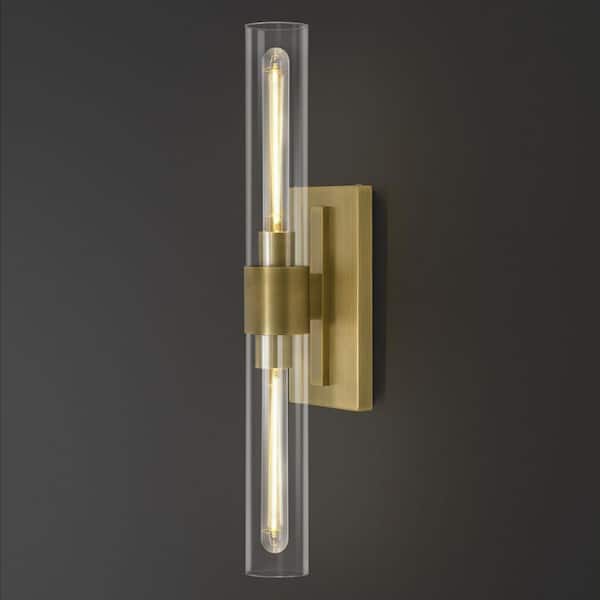23 in. 2-Light Brass Bathroom Vanity Glass Tube Wall Sconce, Dimmable Vertical and Horizontal Linear Wall Light(1-Piece)