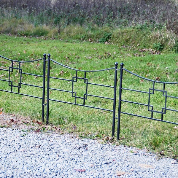 ACHLA DESIGNS DFS-25-4 31.5 in. Tall Graphite Powder Coat Iron Square-on-Squares Garden Fence Section (4-Pack) ACHLA DESIGNS DFS-25-4 31.5 in. Tall Graphite Powder Coat Iron Square-on-Squares Garden Fence Section (4-Pack) - 3