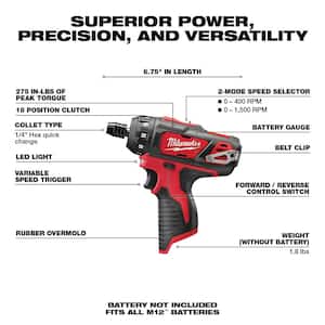 M12 12-Volt Lithium-Ion Cordless 1/4 in. Hex 2-Speed Screwdriver (Tool-Only)