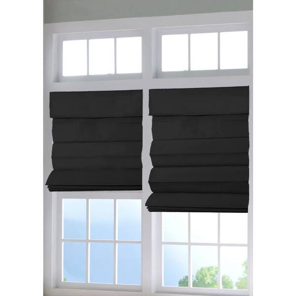 Perfect Lift Window Treatment Black Cordless Fabric Roman Shade - 27 in. W x 64 in. L