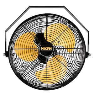 12 in. 3-Speeds Wall Fan in Yellow with IP44 Enclosure Motor, Metal Structure, 180-Degree Tilting, 6 ft. SJT Power Cord