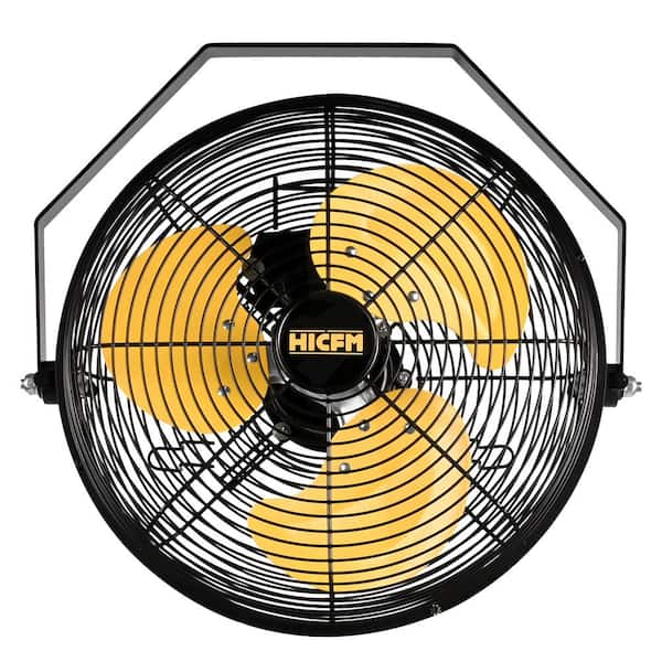 12 in. 3-Speeds Wall Fan in Yellow with IP44 Enclosure Motor, Metal Structure, 180-Degree Tilting, 6 ft. SJT Power Cord